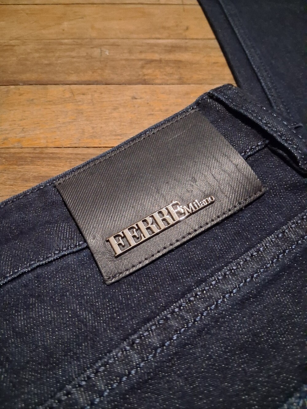 Gianfranco Ferre Dark Blue Denim Jeans with Leather Logo Patch